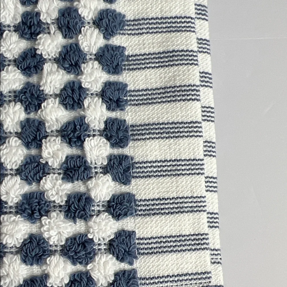 DKNY Bath Towels Blue & White Gingham Check Dots 100% Cotton Set of 2 NEW